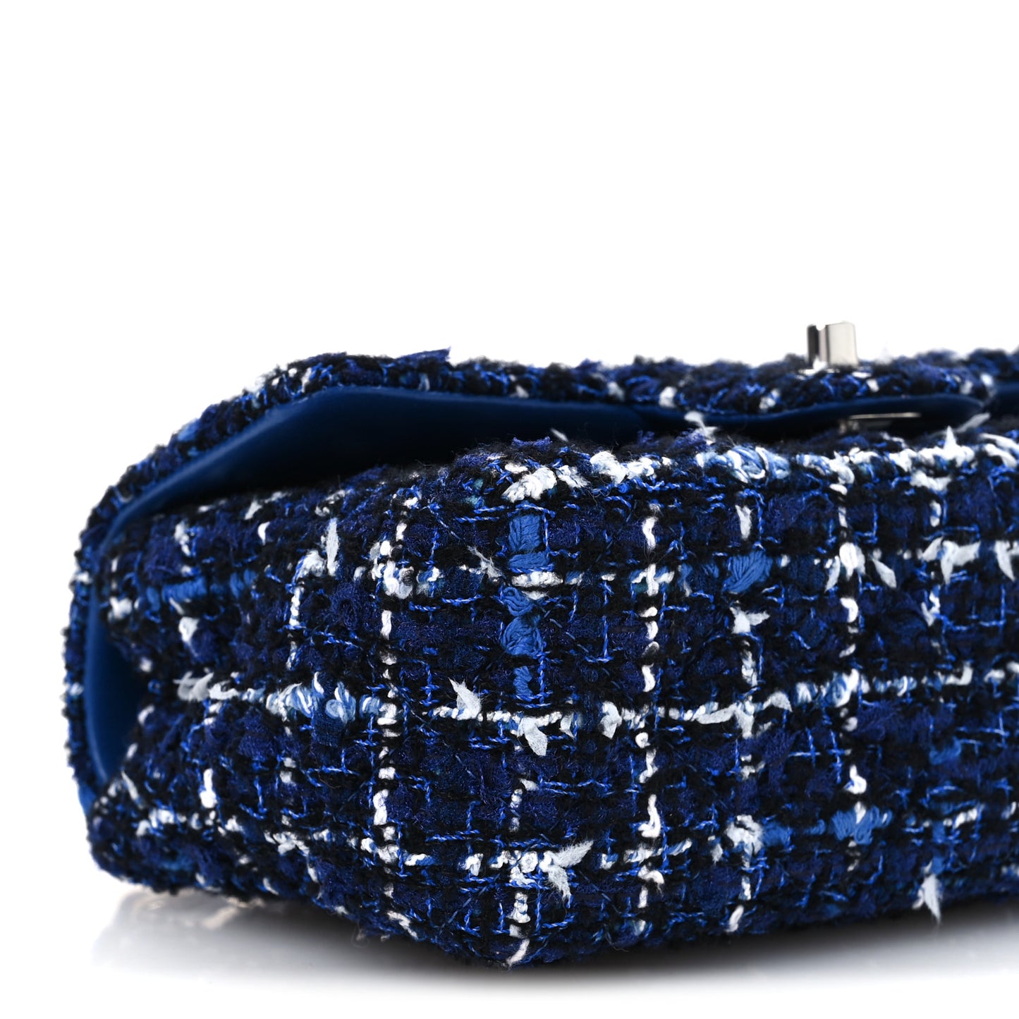 Tweed Quilted Mini Rectangular Flap Navy Blue Ecru