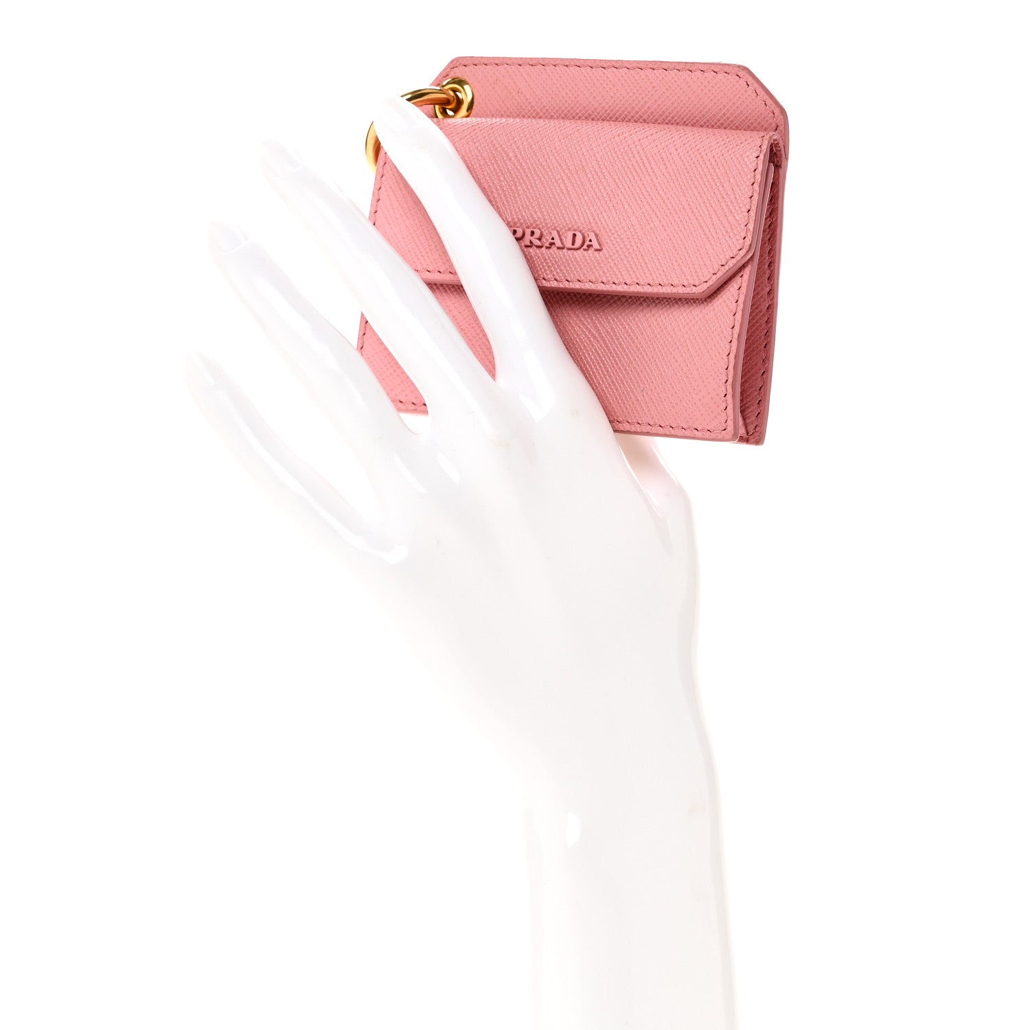 Prada Saffiano Key Ring Card Holder Wallet Petalo 2 of 8