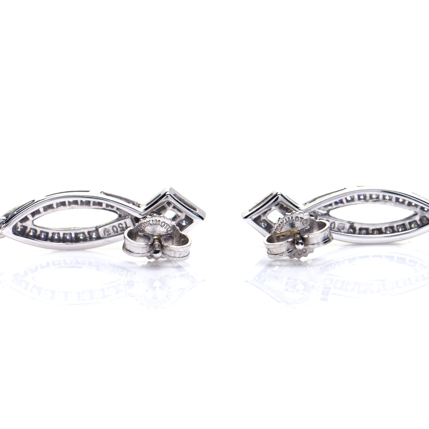 18K White Gold Diamond Pearl 7mm Lattice Drop Earrings