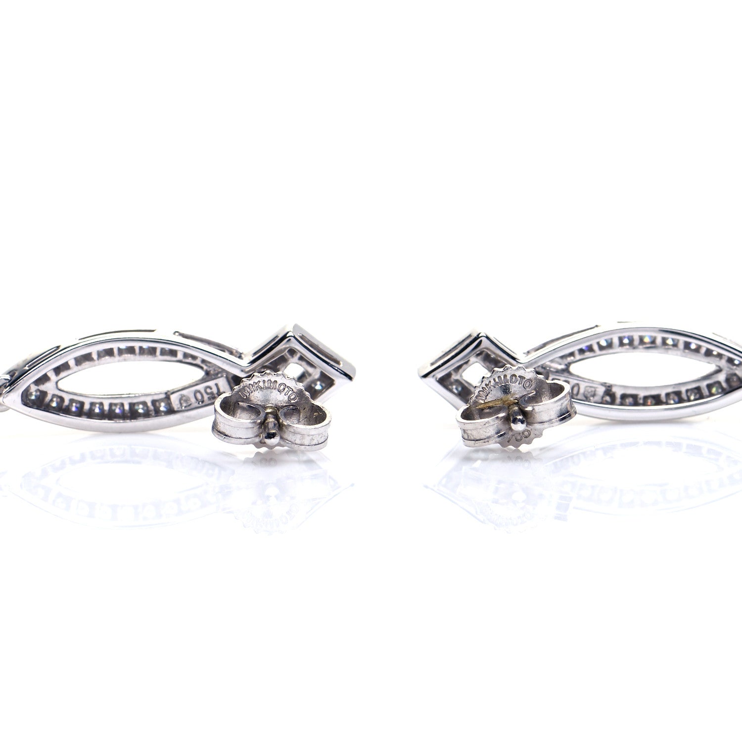 Mikimoto 18K White Gold Diamond Pearl 7mm Lattice Drop Earrings 3 of 6