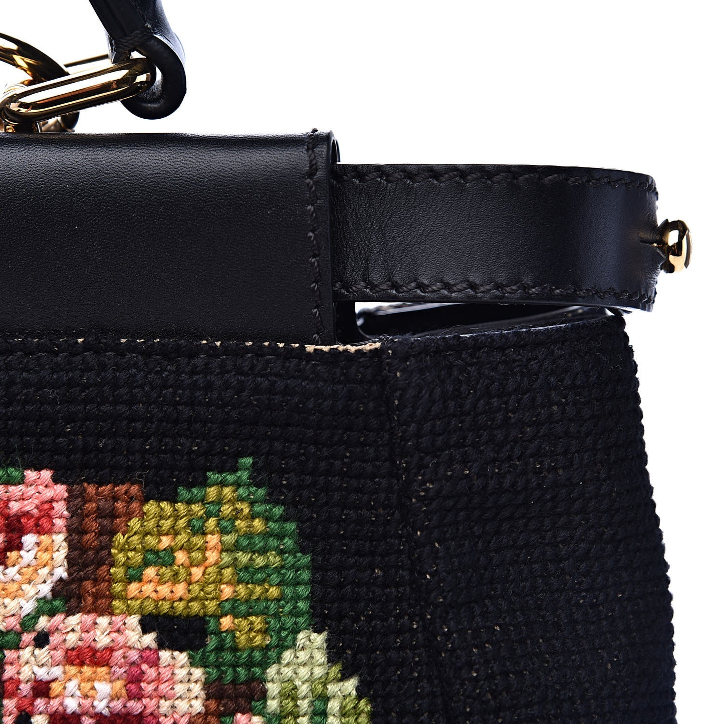 Canvas Embroidered Large Peekaboo Iconic Satchel Black Multicolor