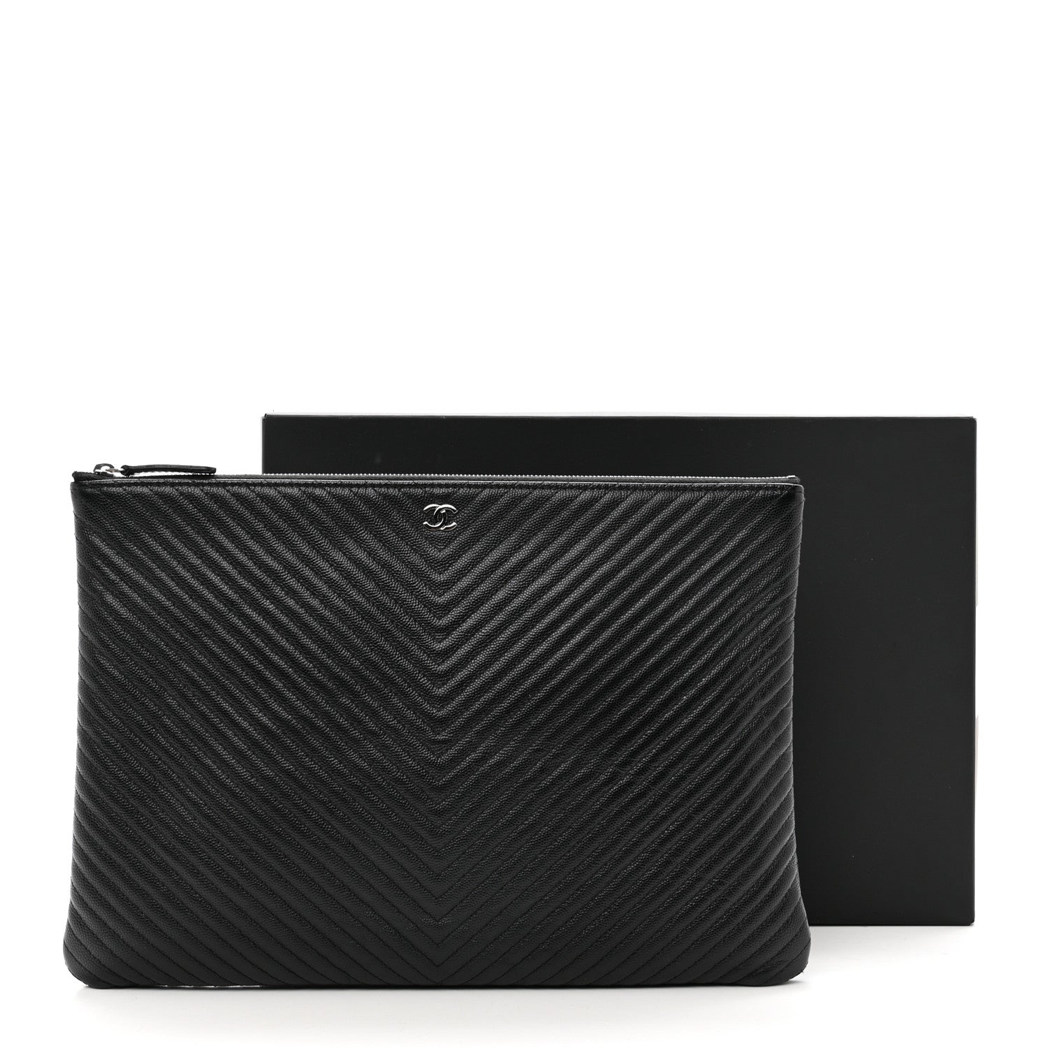 Chanel Caviar Chevron Quilted Large Cosmetic Case Black 7 of 7