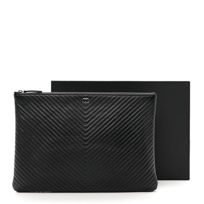 Chanel Caviar Chevron Quilted Large Cosmetic Case Black 7 of 7