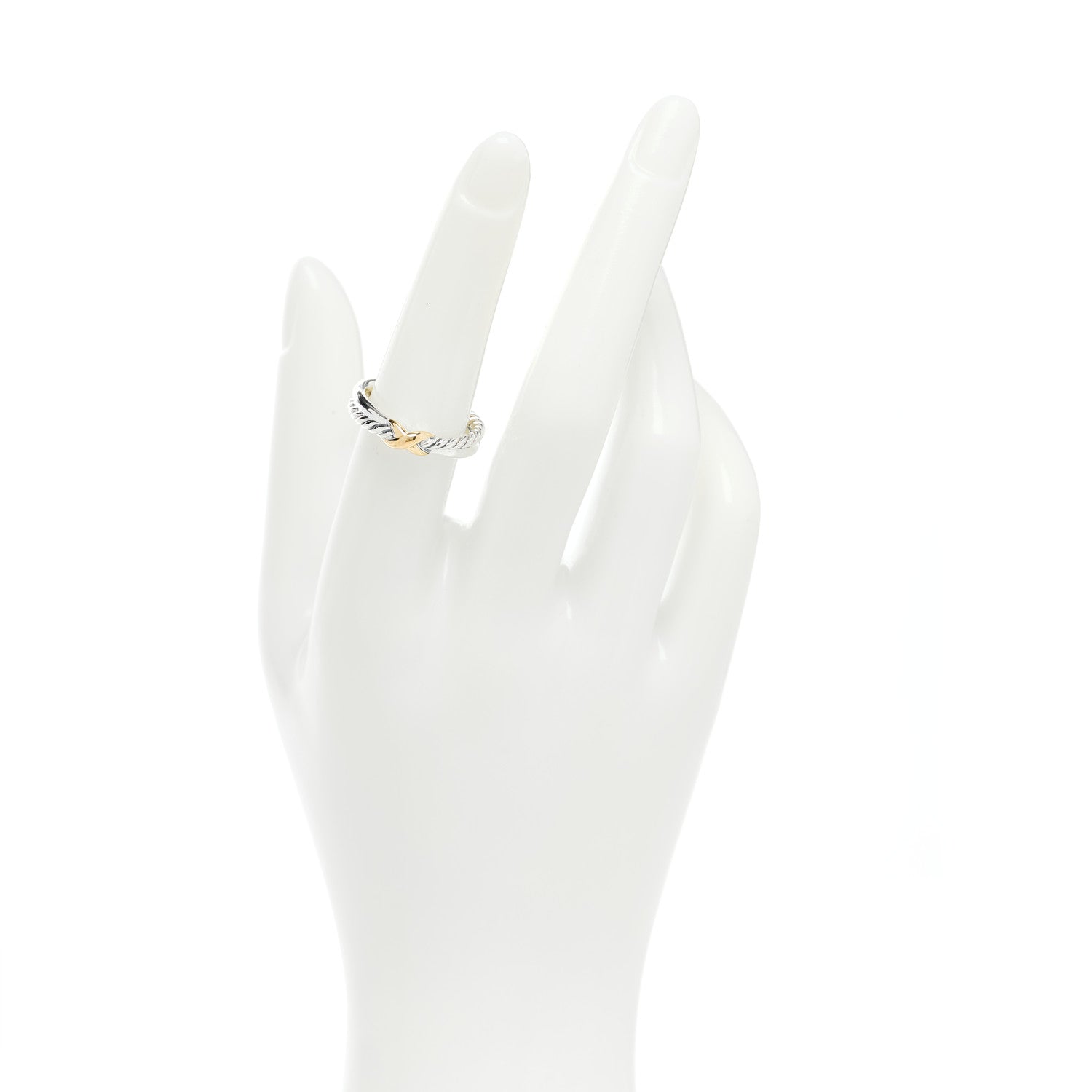 David Yurman Sterling Silver 18K Yellow Gold Petite X Crossover Ring 53 6.5 2 of 4