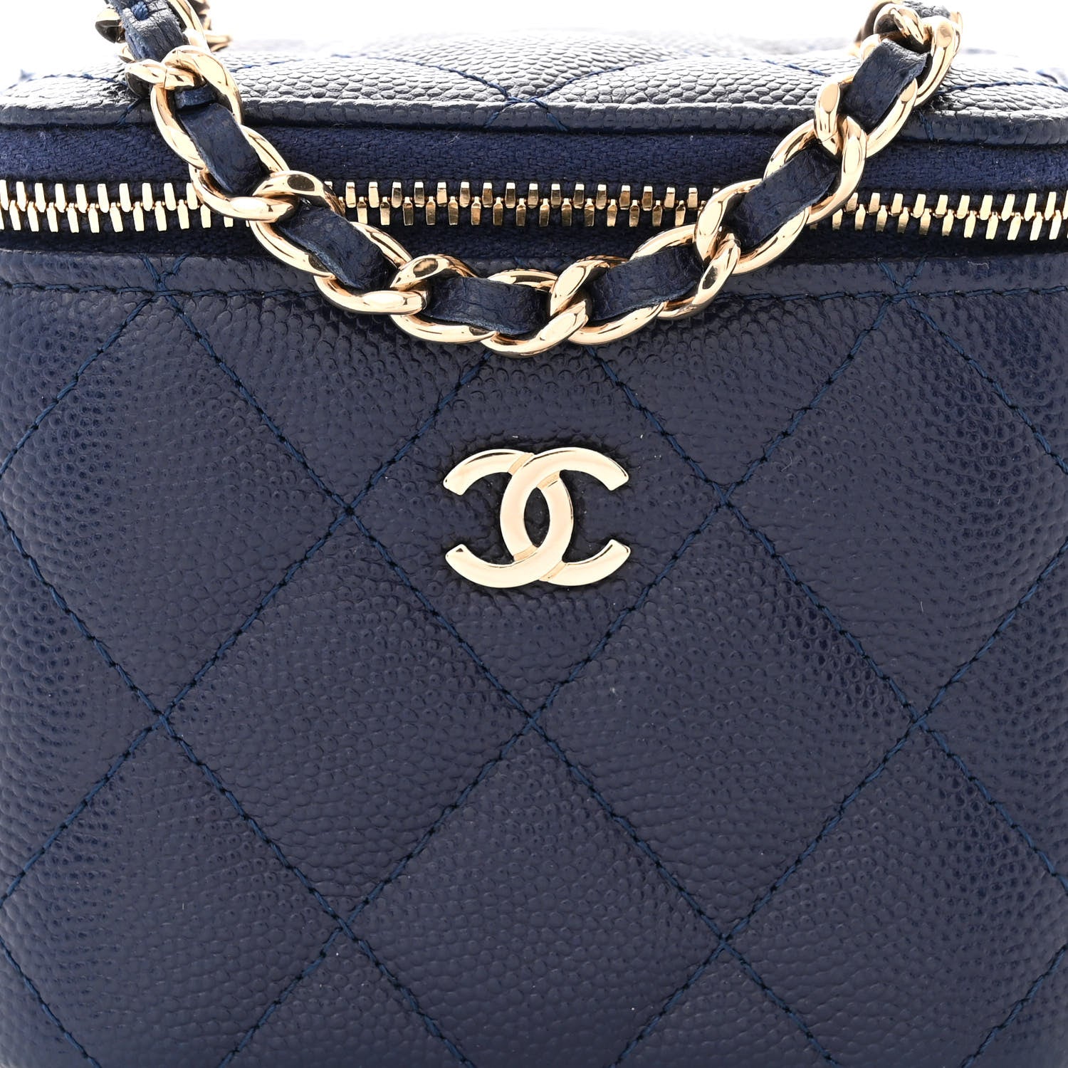 Chanel Caviar Quilted Mini Vanity Case With Chain Navy Blue 8 of 10