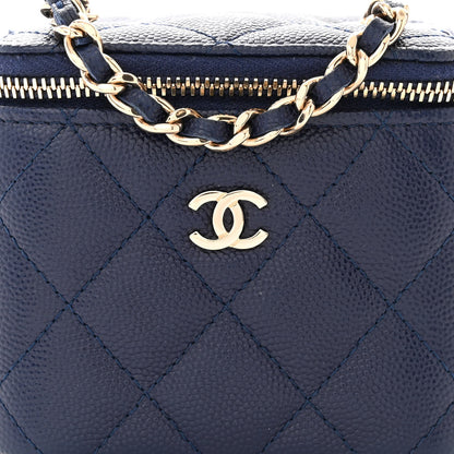 Chanel Caviar Quilted Mini Vanity Case With Chain Navy Blue 8 of 10