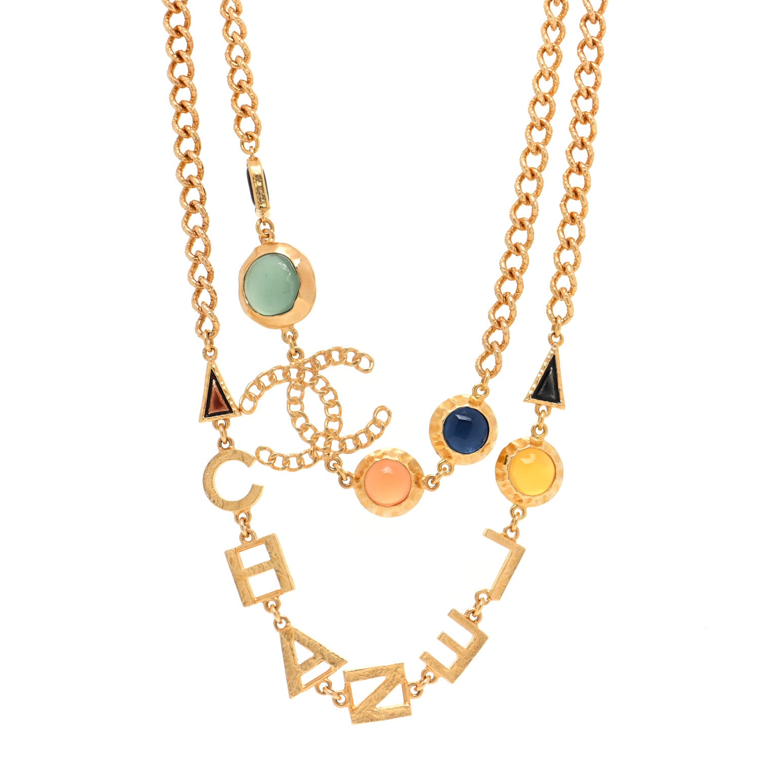 Chanel Beaded Crystal Logo CC Necklace Gold Multi 1 of 4