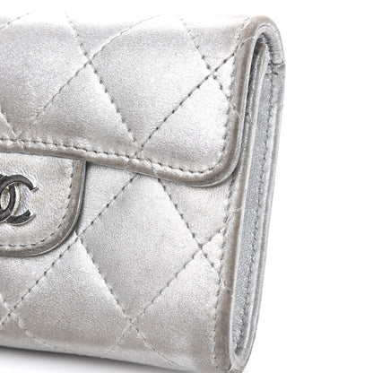 Chanel Metallic Lambskin Quilted Flap Card Holder Wallet Silver 10 of 12