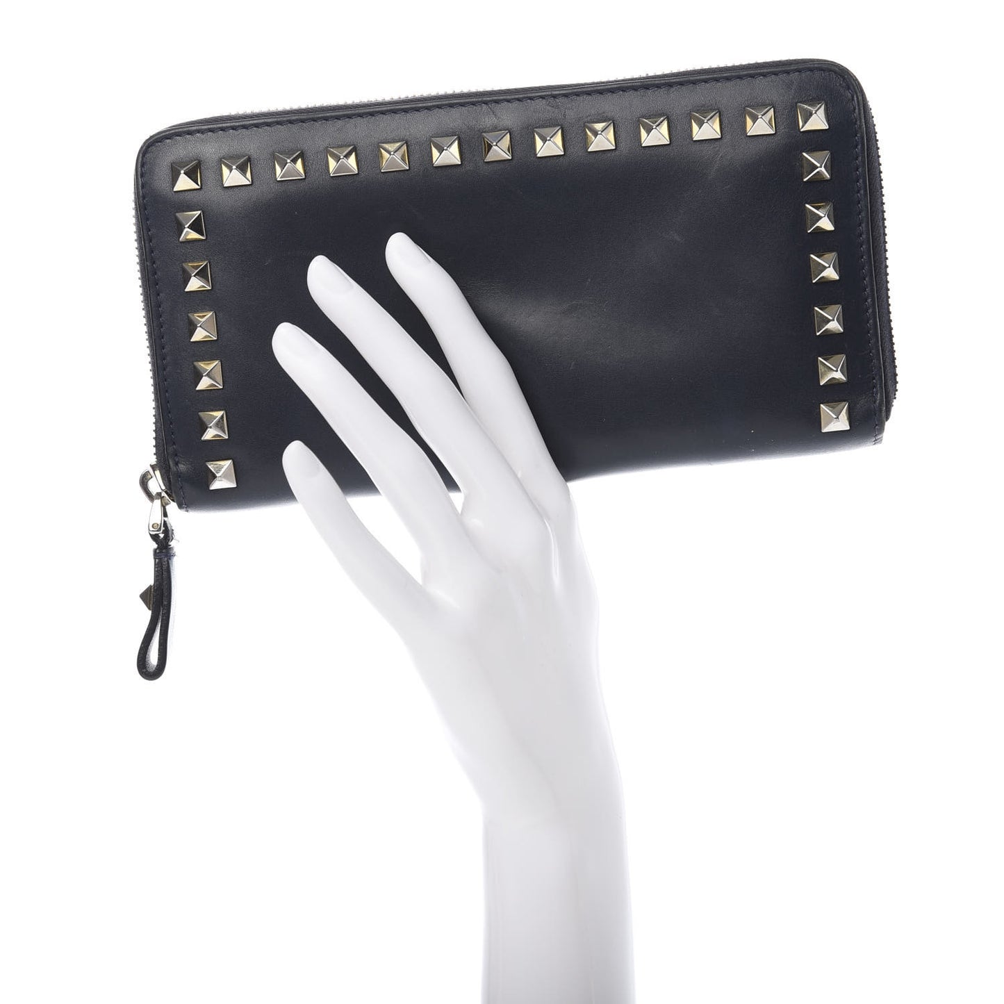 Calfskin Rockstud Zip Around Wallet Marine