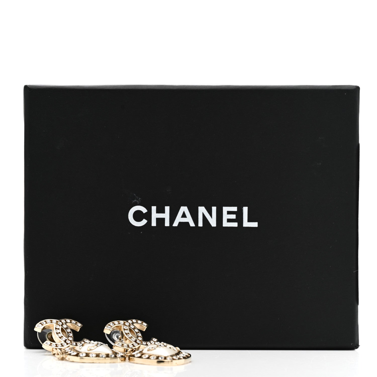 Chanel Crystal Pearl CC Chain Drop Earrings Gold 7 of 7