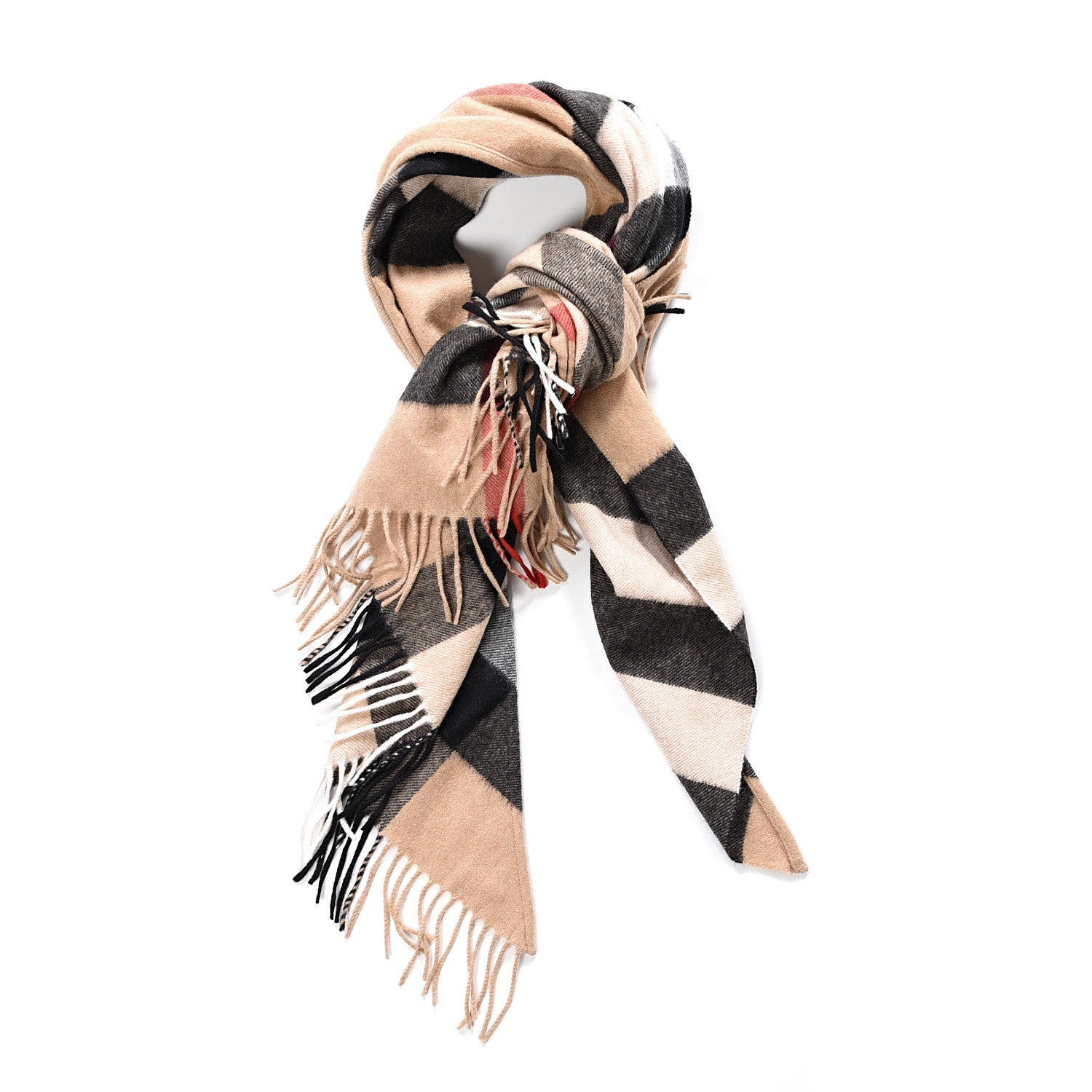 Burberry Cashmere Half Mega Check Bandana Scarf Camel 1 of 3