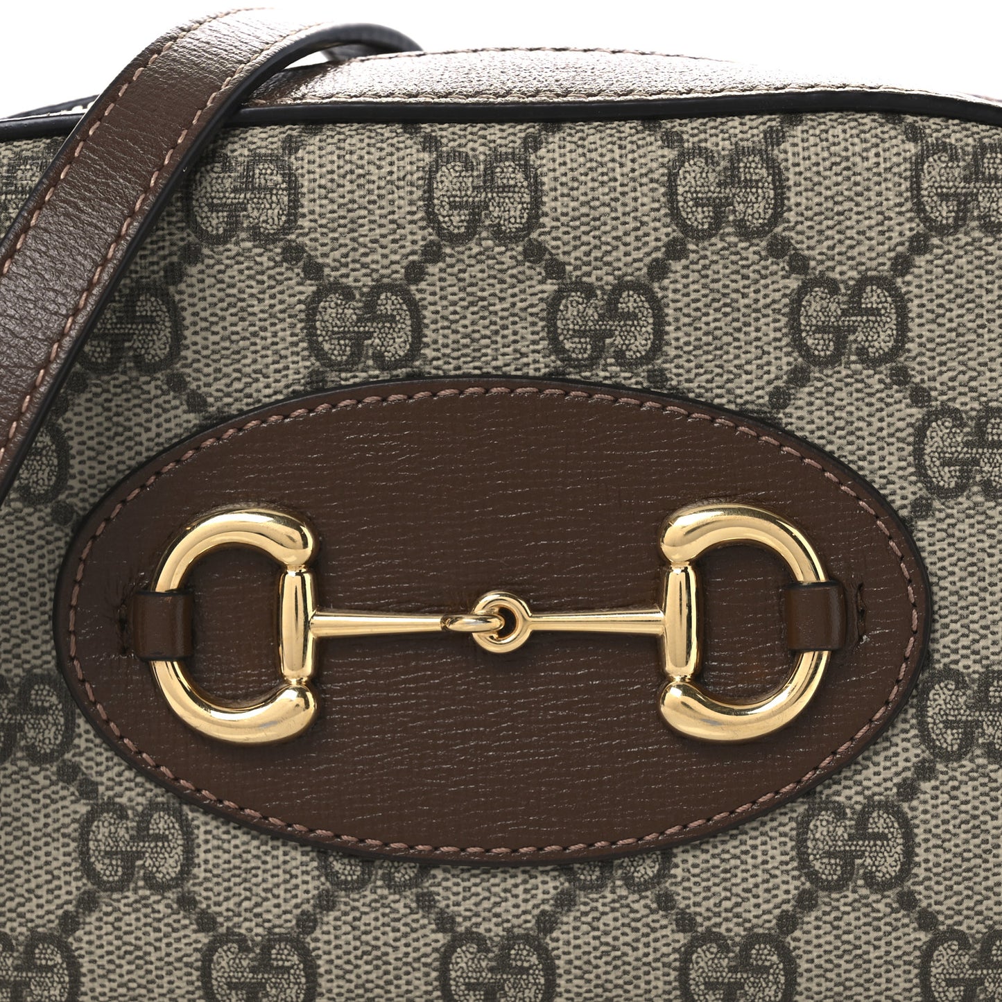 GG Supreme Monogram Mini Horsebit 1955 Camera Shoulder Bag Beige Brown Sugar