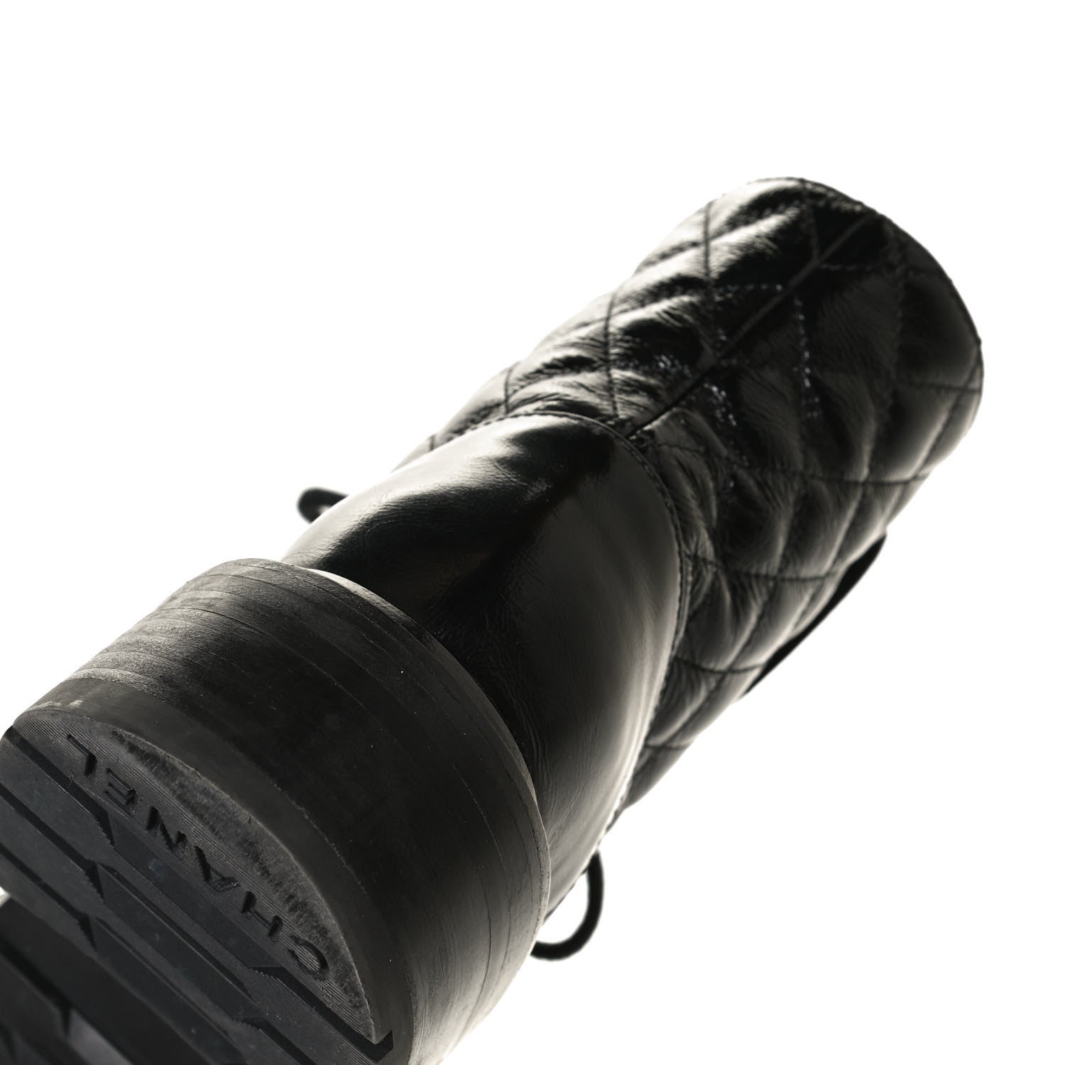 Chanel Shiny Calfskin Quilted Lace Up Combat Boots 35.5 Black 14 of 14
