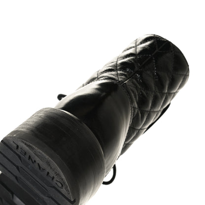 Chanel Shiny Calfskin Quilted Lace Up Combat Boots 35.5 Black 14 of 14