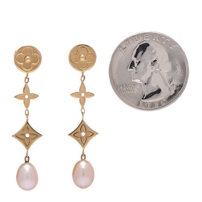 Louis Vuitton 18K Yellow Gold Pearl Idylle Blossom Monogram Drop Earrings 2 of 4