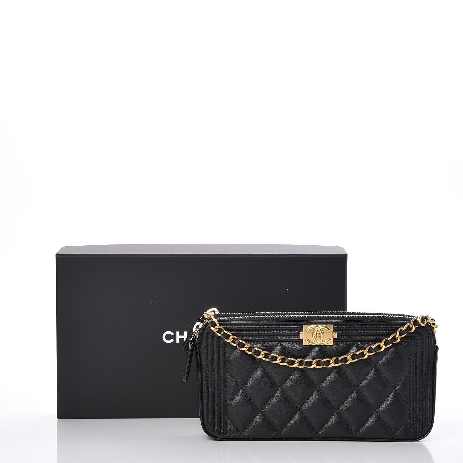 Chanel Lambskin Quilted Small Boy Clutch With Chain Black 11 of 11