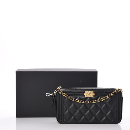 Chanel Lambskin Quilted Small Boy Clutch With Chain Black 11 of 11