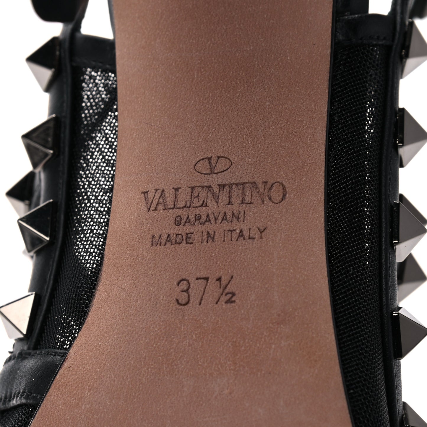 Mesh Calfskin Rockstud Ankle Strap 100mm Pumps 37.5 Black