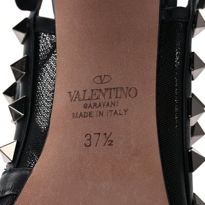 Valentino Garavani Mesh Calfskin Rockstud Ankle Strap 100mm Pumps 37.5 Black 6 of 10