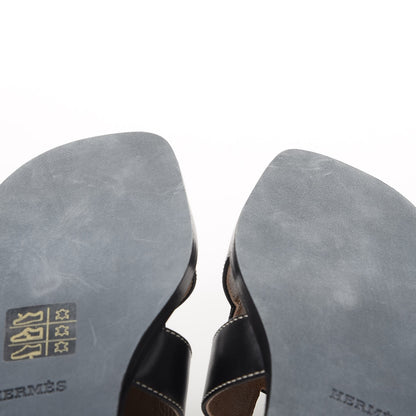 Hermes Box Calfskin Oran Sandals 38 Black 8 of 14