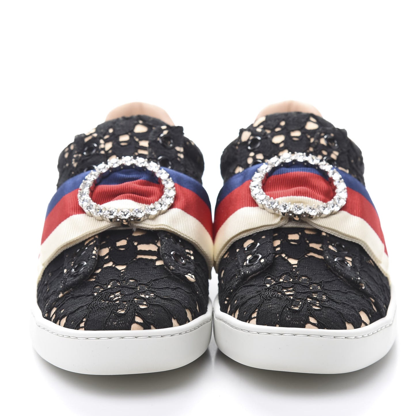 Lace Crystal Sylvie Web Flower Leaf Womens Ace Sneakers 35.5 Black Tan Beige