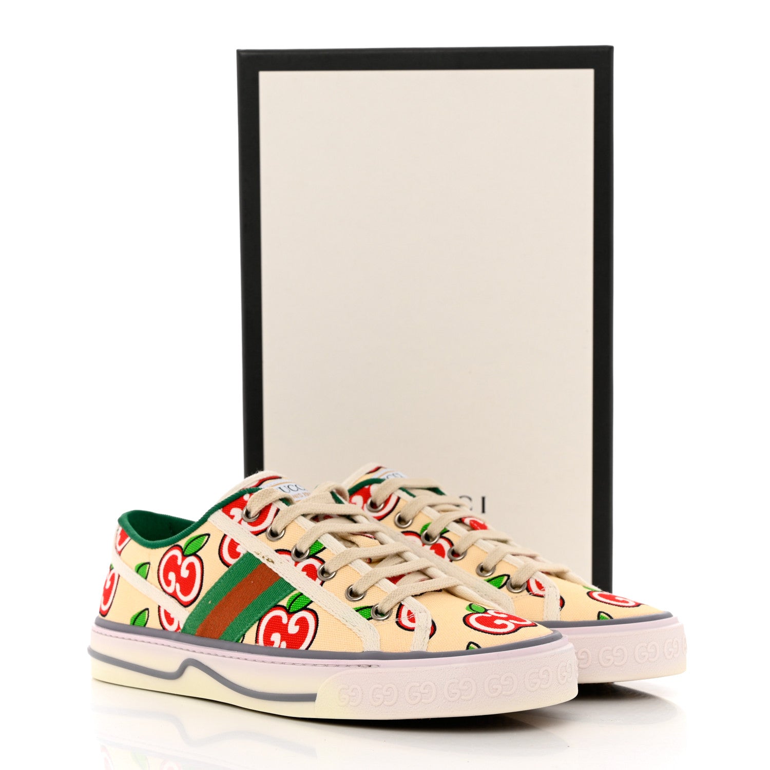 Gucci Canvas Web GG Apple Womens 1977 Tennis Sneakers 38 Ivory Red Mystic White New Shamarock 8 of 8