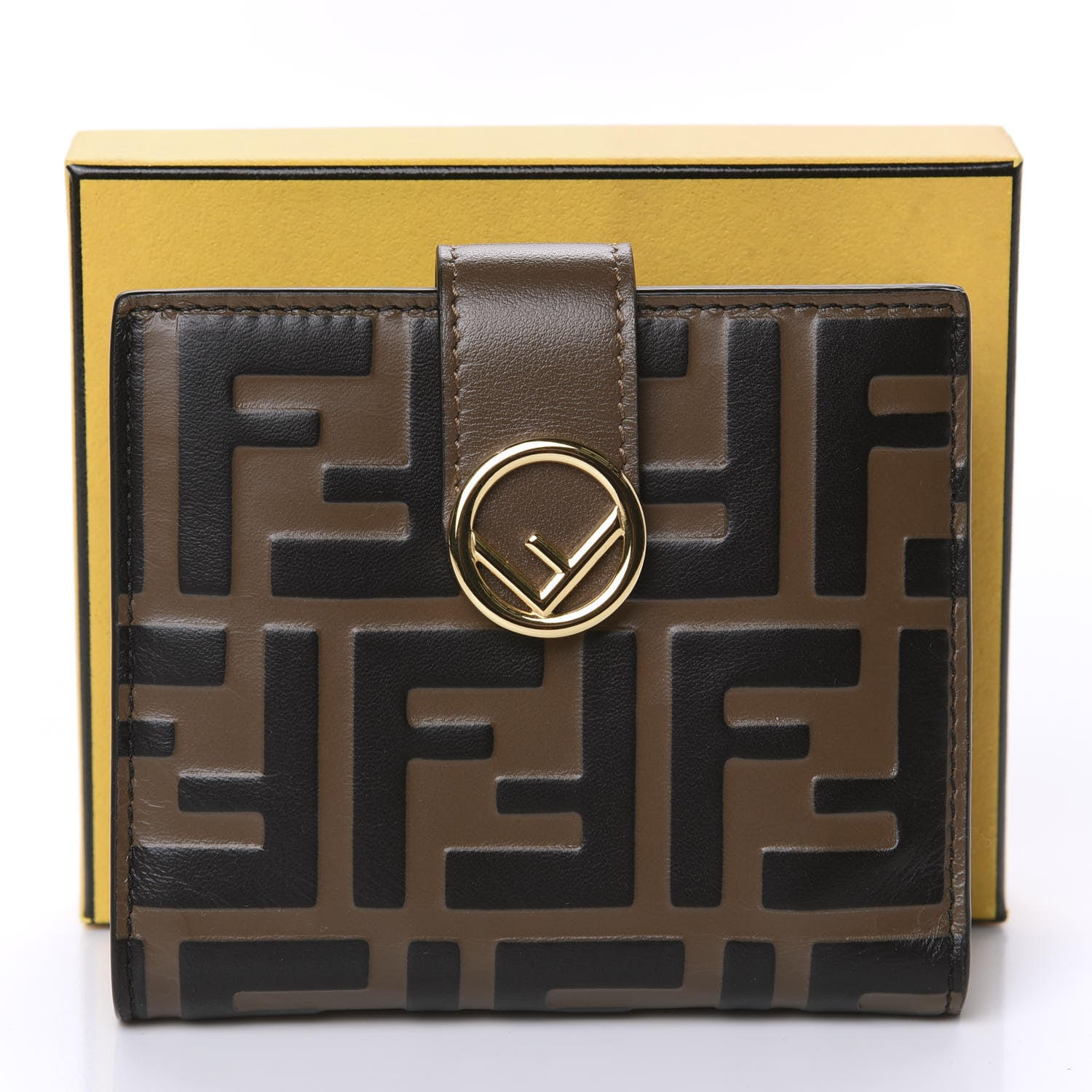 Fendi Vitello Soft F is Fendi Bi-Color FF 1974 Embossed Compact Wallet Maya Black 8 of 8
