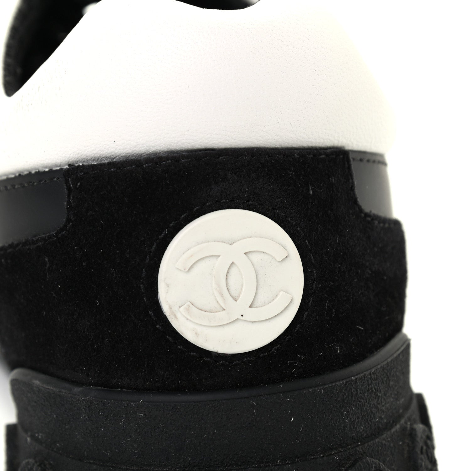 Chanel Nylon Calfskin Suede Womens CC Sneakers 41 Black Grey White 10 of 10