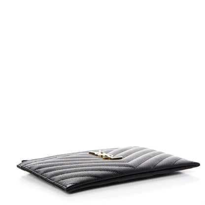 Saint Laurent Grain De Poudre Chevron Monogram Bill Pouch Black 4 of 8