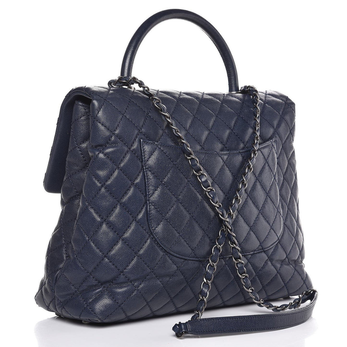 Caviar Quilted Large Coco Handle Flap Navy Blue