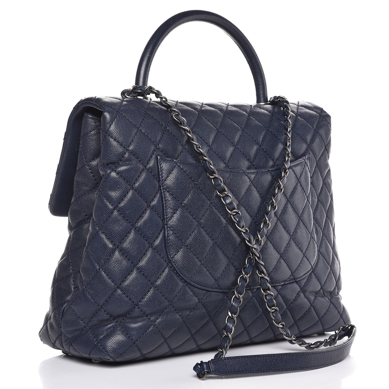 Chanel Caviar Quilted Large Coco Handle Flap Navy Blue 4 of 13