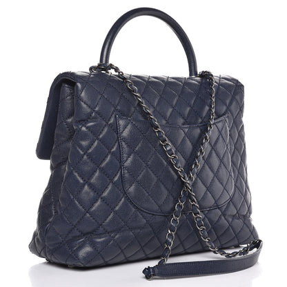 Chanel Caviar Quilted Large Coco Handle Flap Navy Blue 4 of 13