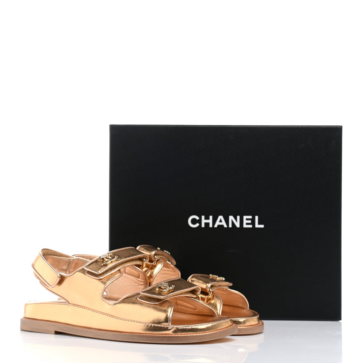 Metallic Laminated Calfskin Velcro Dad Sandals 41 Golden