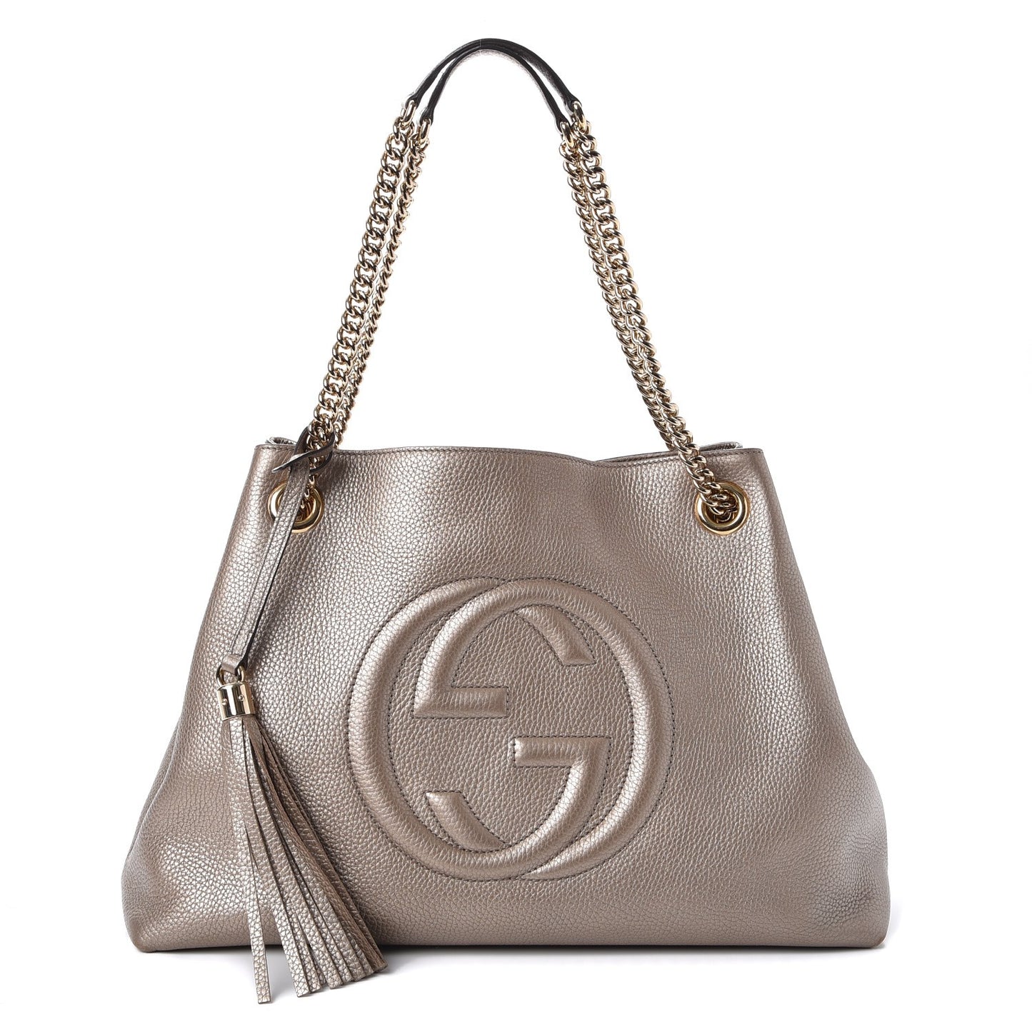 Metallic Pebbled Calfskin Medium Soho Chain Shoulder Bag Golden Beige
