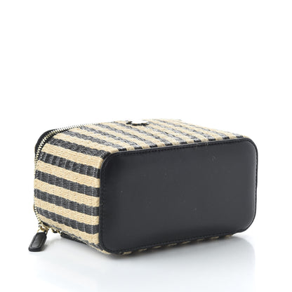 Chanel Raffia Jute Striped Small Vanity Case With Chain Black Beige 4 of 10