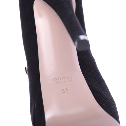 Gucci Suede Lisbeth Platform Peep Toe Pumps 39 Black 6 of 8