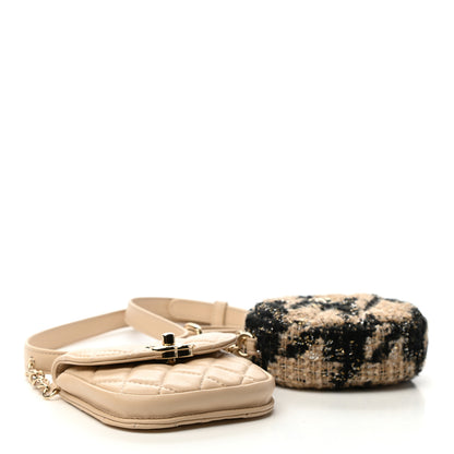 Chanel Tweed Lambskin Quilted Waist Bag With Coin Purse Beige 4 of 9