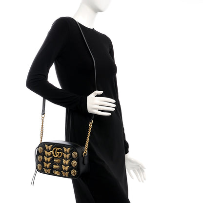 Gucci Calfskin Matelasse Animal Studs Small GG Marmont Chain Shoulder Bag Black 2 of 8