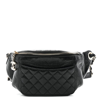 Chanel Crumpled Glazed Lambskin Quilted Waist Bag Fanny Pack Black 1 of 10