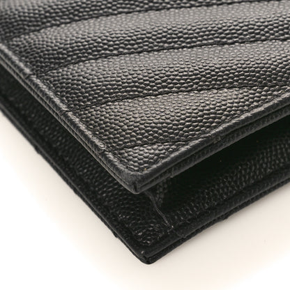 Saint Laurent Grain De Poudre Matelasse Chevron Monogram Double Zip Wallet Black 9 of 10