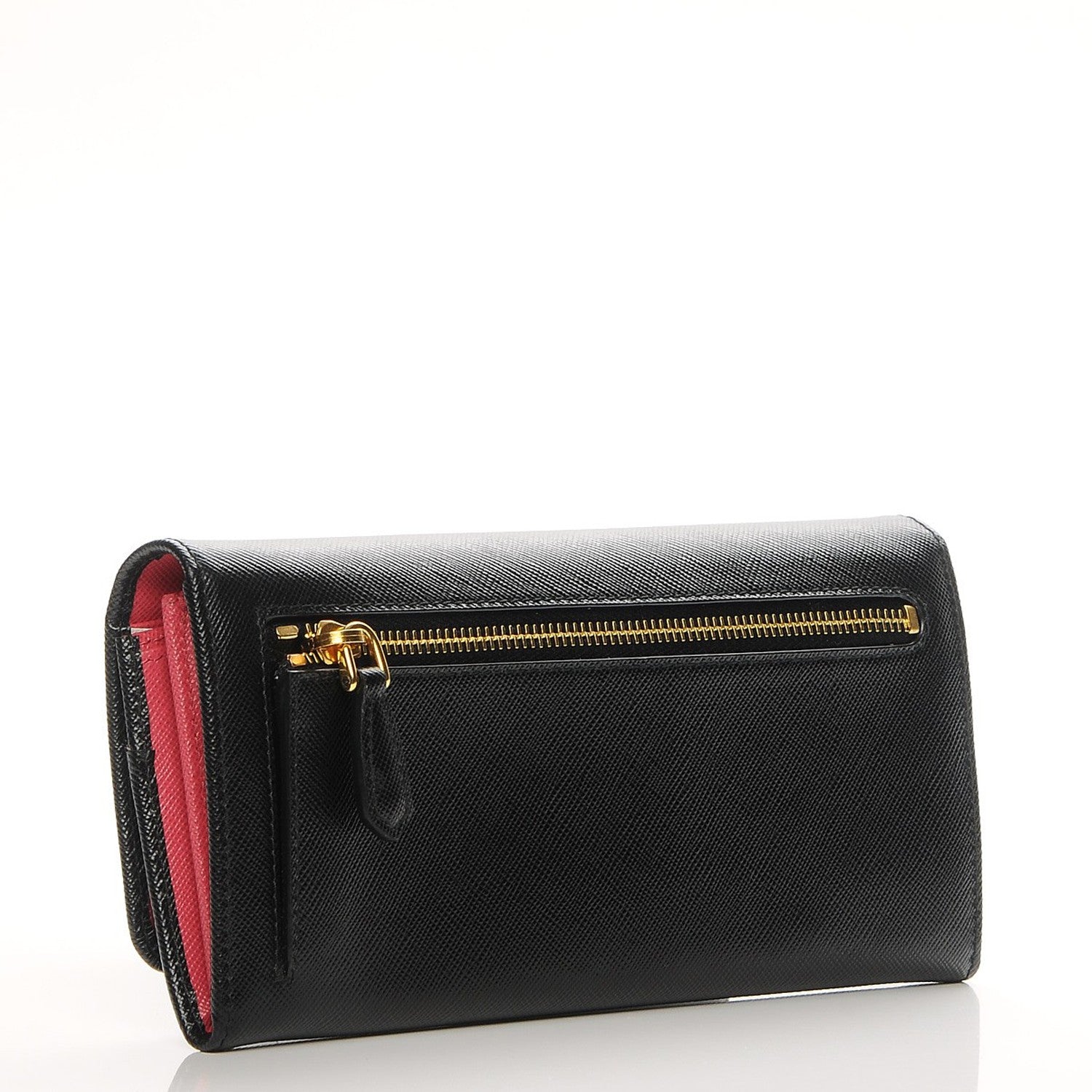 Prada Saffiano Colour Continental Flap Wallet Black Hibiscus 3 of 8