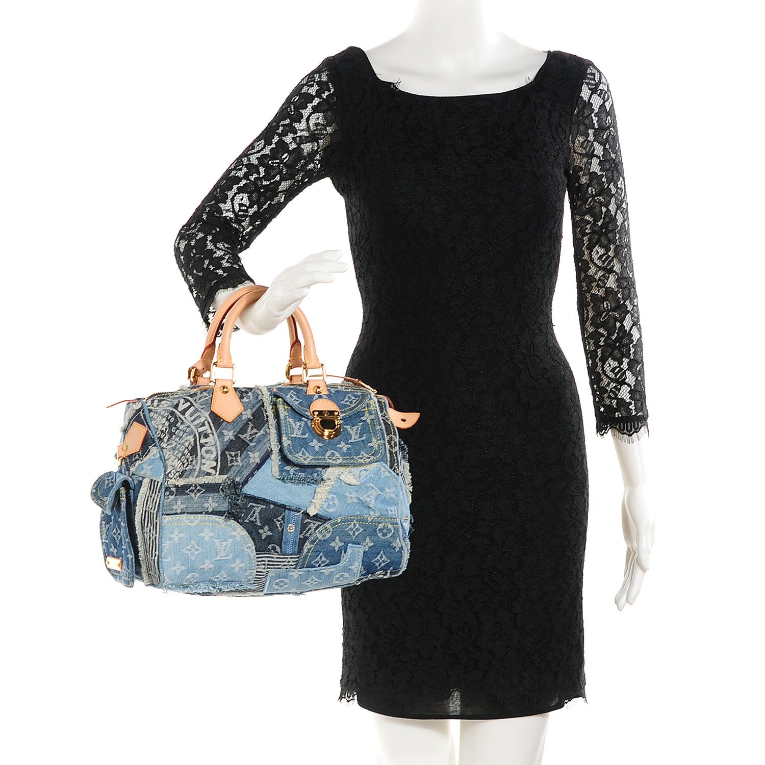 Louis Vuitton Denim Patchwork Speedy 30 Blue 2 of 7