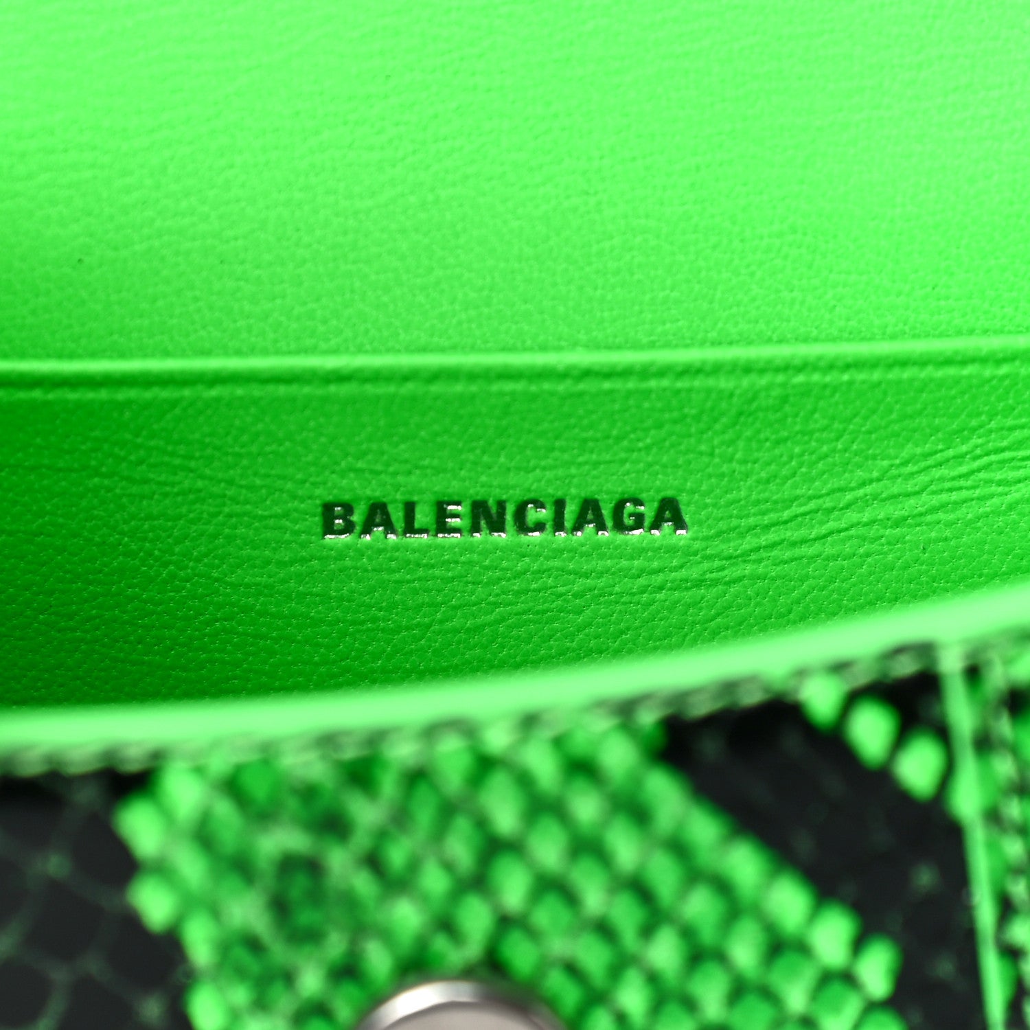 Balenciaga Shiny Calfskin Python Effect Hourglass Top Handle Bag Mini Fluo Green Black 6 of 10