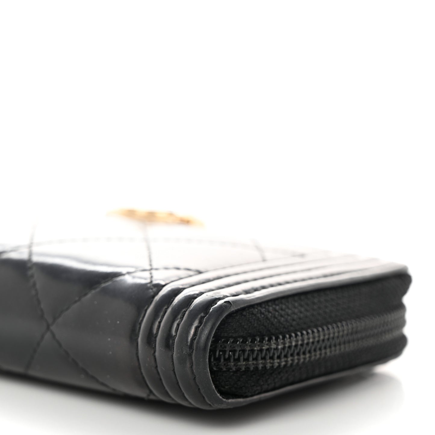 Iridescent Glazed Calfskin Quilted Small Boy Zip Around Wallet Black