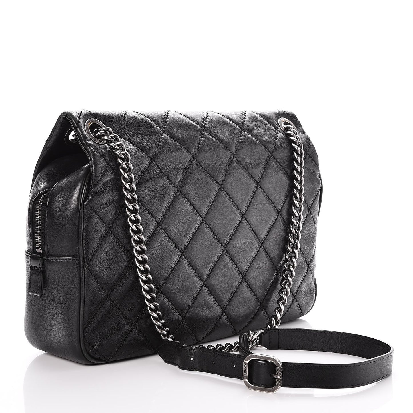 Calfskin Quilted Jumbo Coco Sporran Flap Black