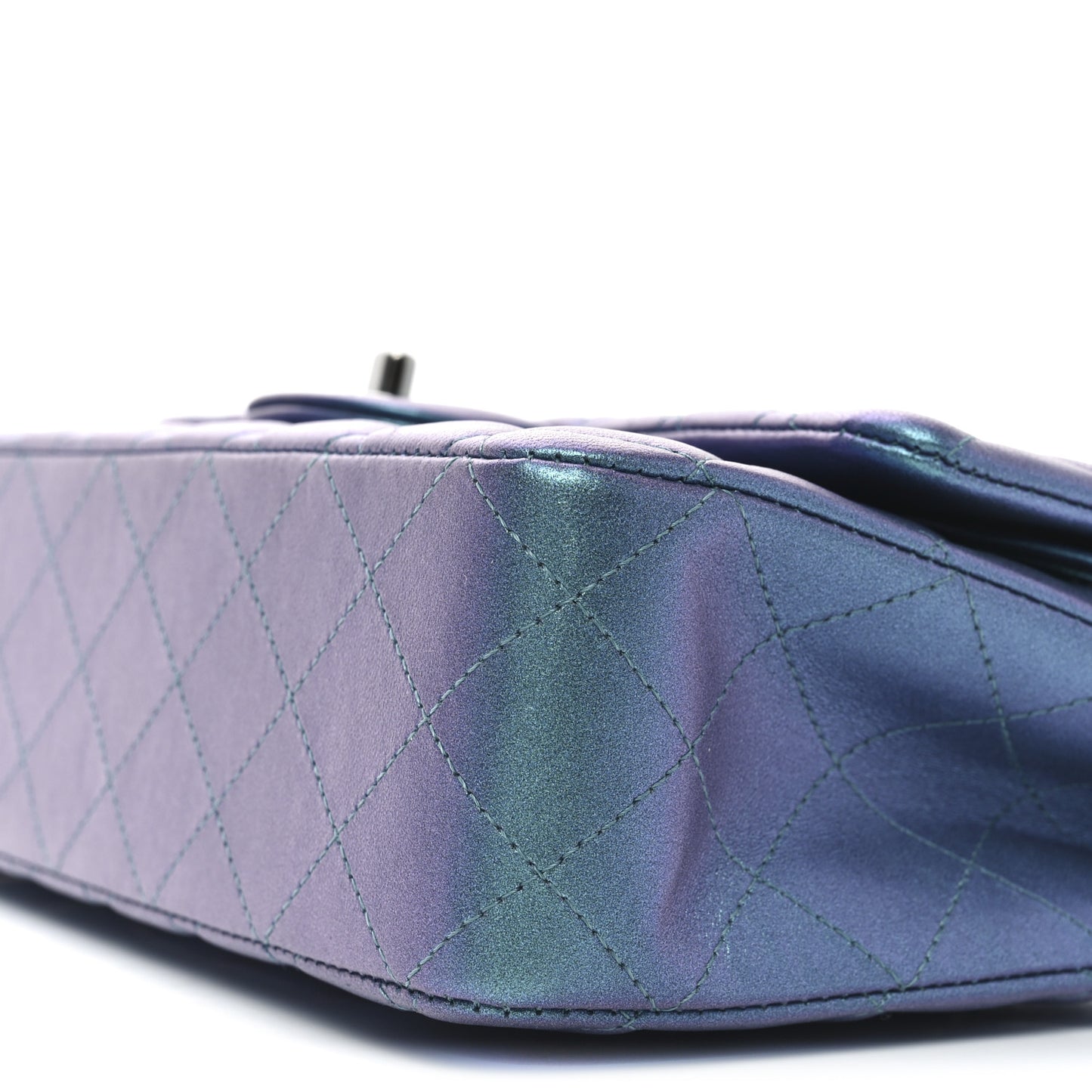 Metallic Lambskin Quilted Medium Double Flap Turquoise