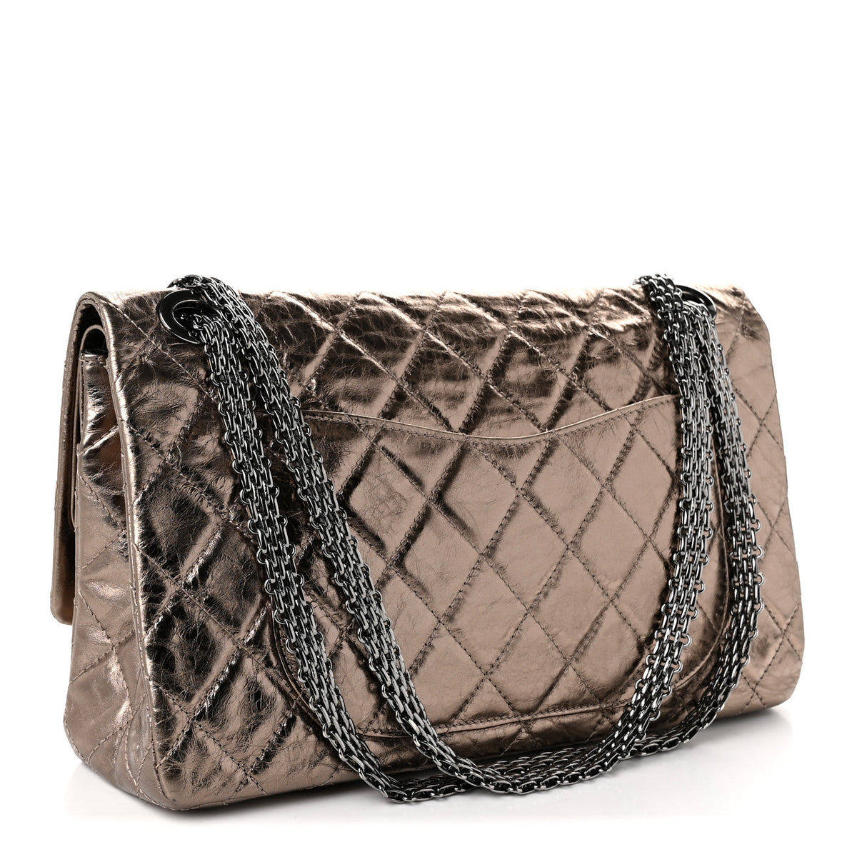 Metallic Aged Calfskin Quilted 2.55 Reissue 228 Flap Dark Silver