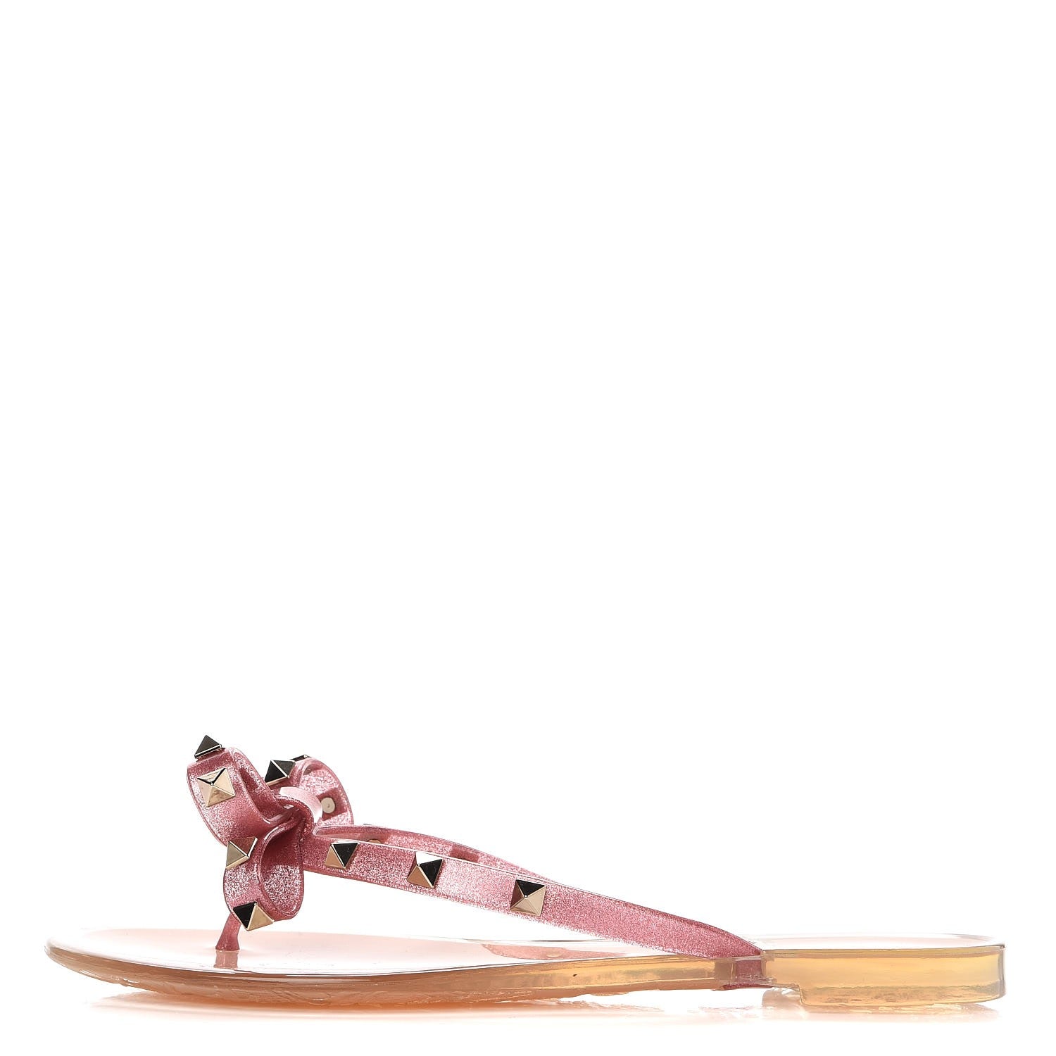 Valentino Garavani PVC Jelly Glitter Rockstud Bow Thong Sandals 37 Pink 1 of 8