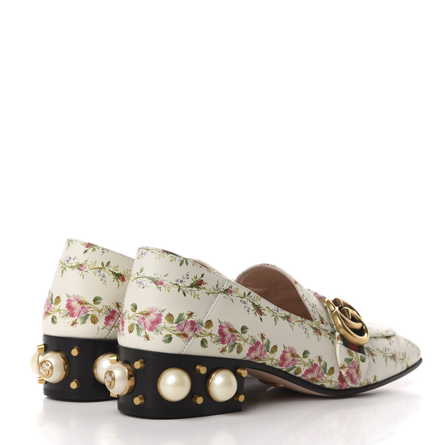 Gucci Calfskin Web Pearl Floral Embellished Peyton Loafer 37 White Multicolor 4 of 11