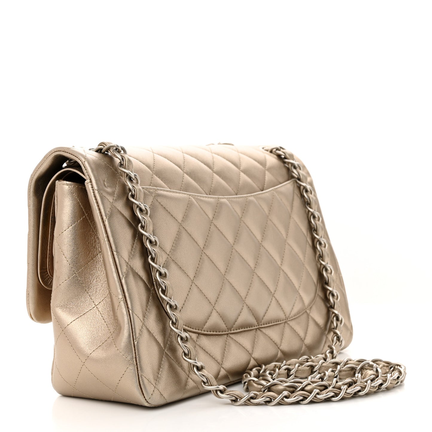 Metallic Lambskin Quilted Jumbo Double Flap Gold